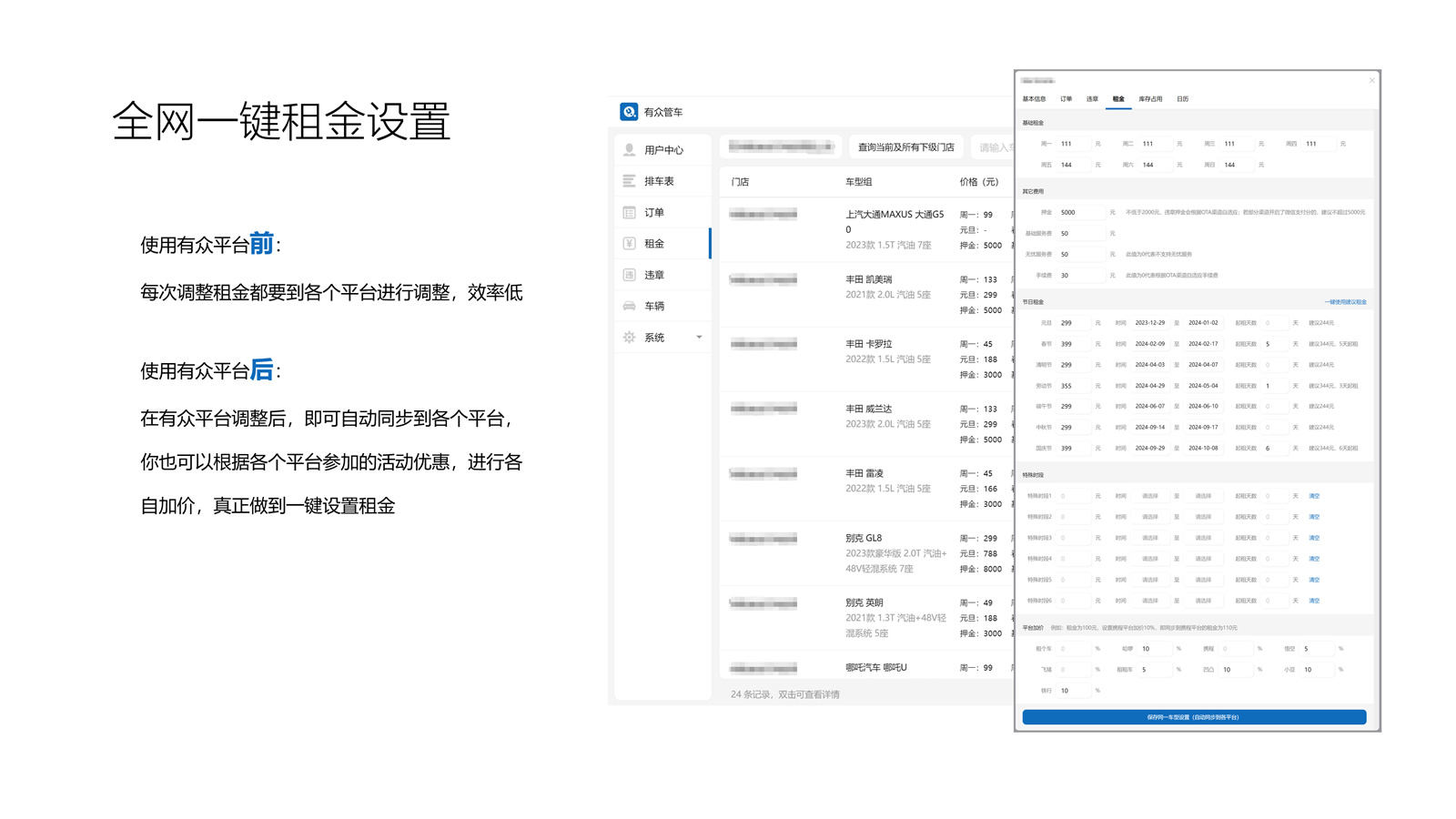 有众管车-一键租金设置